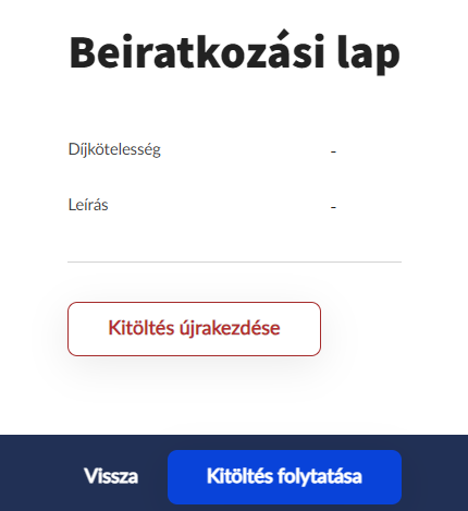 Beiratkozás - kitöltés folytatása