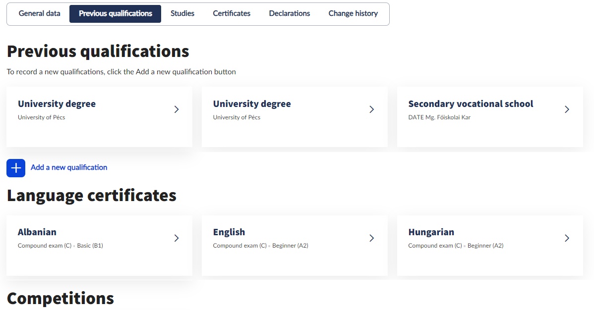 Previous qualifications